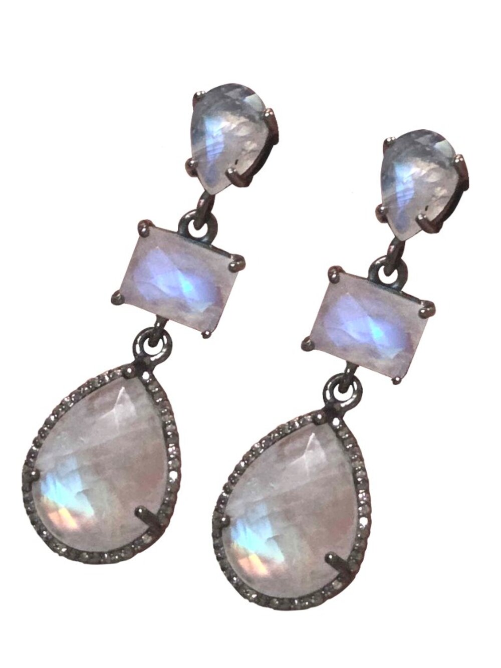 NEW adornia Fine Multi-shape Moonstone Drop Earrings Diamond Moonstone Silver